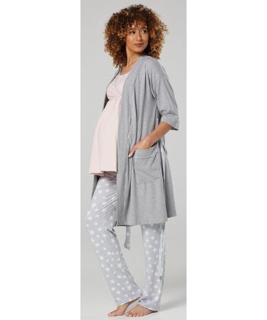 Happy Mama Maternity Nursing 3pcs Nightwear Set - Powder Pink & Grey Melange - Buy Online on SooperMarket.com