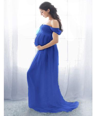Maternity Photography Maxi Dress | FEOYA Chiffon Lace Strapless Gown Blue 2 L - Buy Online on SooperMarket.com