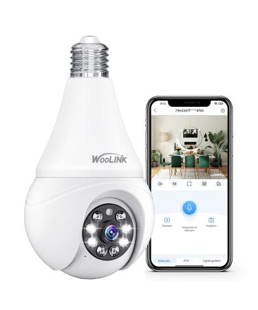 WOOLINK 2K Wireless Light Bulb Security Camera - 2.4Ghz WiFi Light Bulb Camera for Home Security, Smart Surveillance Camera Bulb, Color Night Vision, Motion Detection, Cloud/SD Card Storage