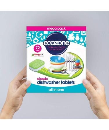 EcoZone Classic All-In-One Dishwasher Tablets Effective Cleaning Formula Cuts Through Grease & Grime Natural Vegan & Non Toxic Tabs Plant Based Plastic-Free Leaves No Residue (Box of 72 Capsules) - Buy Online on SooperMarket.com