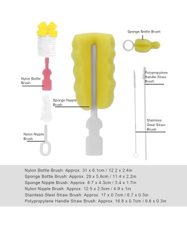 Moum Routes 6-Part Baby Bottle Cleaning Brush Set - Eco-Friendly Non-Slip Handle Interchangeable Sponges Travel Pink Set - Buy Online on SooperMarket.com