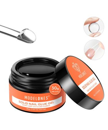 Modelones Soild Nail Glue Gel Soild Nail Glue for Press On Nails Nail Tips and Acrylic Nails 30g Solid Gel Nail Glue Long-Lasting Strong Adhesion Solid Gel Nail Art DIY Home Need UV Light Cured A1-Solid Nail Glue