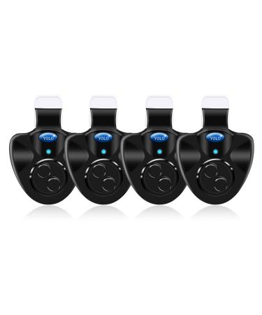 4 Pcs Black Electronic LED Light Fishing Bite Sound Alarm Alert Bell Clip On Fishing Rod