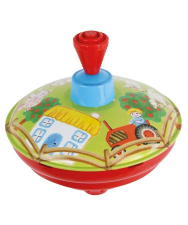 Lena 52412 humming farm 13 cm metal bedrock made of sheet metal classic pumping circle sheet metal scout with animal motif gyro with a standing tip toy scout for children from 18 months