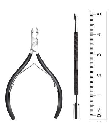 Professional Cuticle Nipper & Pusher - Stainless Steel Cuticle Remover Tool for Manicure & Pedicure (Black) - International Shipping Available - Buy Online on SooperMarket.com