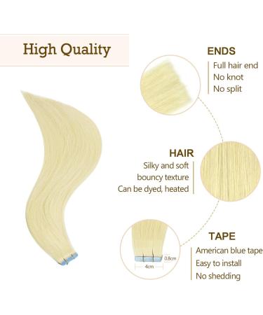 AGMITY Tape in Hair Extensions Human Hair Platinum Blonde #60 20 inches 20pcs 50g/pack Straight Seamless Skin Weft Tape in Human Hair Extensions (24 inches #60 Platinum Blonde) 24 inch #60 Platinum Blonde - Buy Online on SooperMarket.com