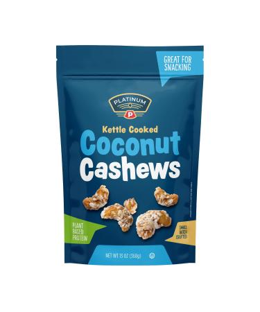 Platinum Kettle Cooked Coconut Cashews - Plant Based Protein Fiber Healthy Snack - Wholesome Nutritional Boost - Can Bring at Home Work Office Gym & School - 13 oz Individual & Resealable Pouch
