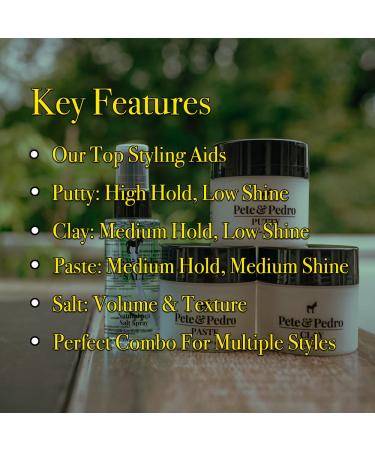 Pete & Pedro CORE FOUR Hair Kit - Men's Hairstyling Set | Hair Clay Paste Putty & Sea Salt Spray | Shark Tank Featured | 2 oz Each - International Shipping Available - Buy Online on SooperMarket.com