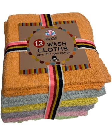 Petal Cliff 12 Pack 100% Cotton Wash Cloth Set - Extra Soft & Absorbent - 12x12 Size - Machine Washable - Assorted Colors - Buy Online on SooperMarket.com
