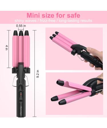 Mini 3 Barrel Curling Iron - 1/2 Inch Beach Waves Wand for Travel | Dual Voltage Ceramic Tourmaline Crimper - Pink - Lightweight & Easy to Use - Buy Online on SooperMarket.com