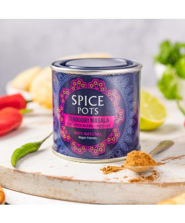 Spice Pots Tandoori Masala Powder - 100% Natural Ingredients - Gluten Free & Vegan - Medium Heat Dry Spice Blend - 80g Pot (16 Servings) - Buy Online on SooperMarket.com