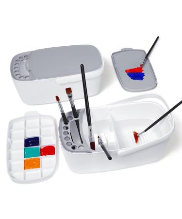 GAMENOTE Paint Brush Cleaner /Holder with Palette and Handle  Brush Rinser for Acrylic  Watercolor  and Water-Based Paints (White+Grey)