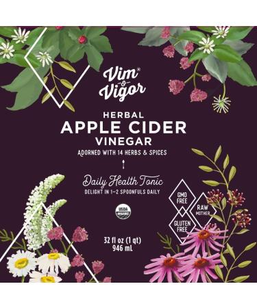 Vim & Vigor Apple Cider Vinegar Herbal Tonic Shots - Certified Organic USA Made - 32oz Bottle for 32 Day Supply - Buy Online on SooperMarket.com