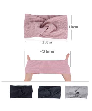 4 Piece Summer Elastic Hair Bands for Women - Sports Headbands with Bow in Black Gray and Pink - Soft Twisted Headwraps for Girls - Buy Online on SooperMarket.com