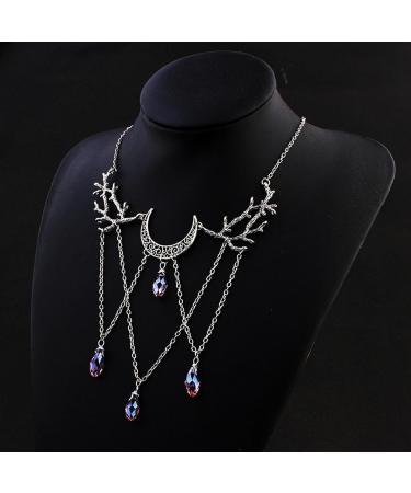 Oralgo Gothic Necklace: Vintage Lunar Branch with Violet Crystal Water Drop Pendant - Fashionable Pagan Witch Jewelry for Women - Buy Online on SooperMarket.com
