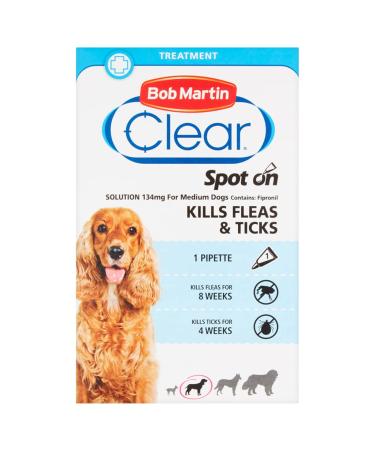 Bob Martin Clear Spot on Pipette for Medium Dogs Fleas and Ticks Treatment