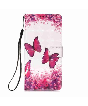 Compatible with Samsung Galaxy S23 Shell Mobile Phone Shine Glitzer Glossy 3d Pattern PU Leather Bag Card Fox Capfit Wallet Case Cover For Samsung Galaxy S23 Red Butterfly