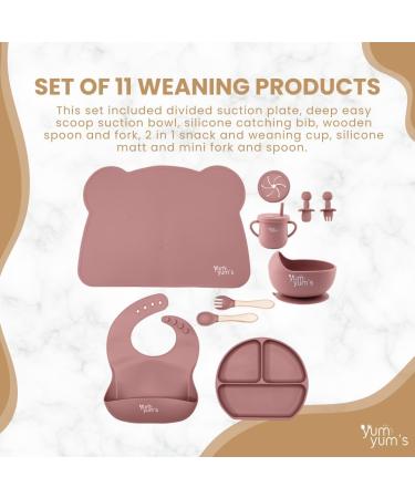 Yum Yum's Baby Weaning Set - Silicone Feeding Set of 10 with Suction Bowl, Spoon, Fork & Cup | Suction Plate & Baby Plate - Baby Gifts & Presents - Pink - Buy Online on SooperMarket.com