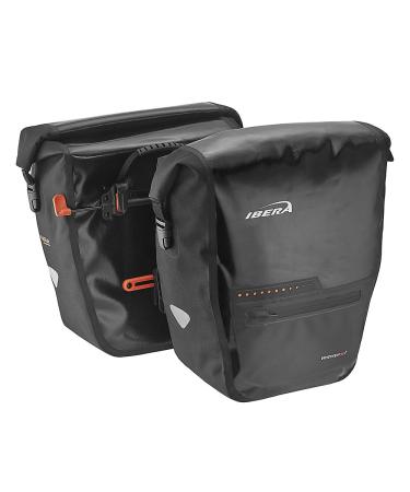 Ibera Bike Bag Panniers For Bicycles 30L (Pair) Waterproof -Bike Panniers PakRak Clip-On Quick-Release - Bike Saddle Bags For Rear Rack with Rain Cover - Pannier Fits Most Bicycle Racks (Black) Pair- Waterproof Black