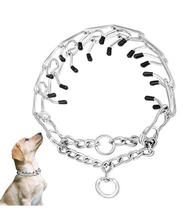 NAVESO Metal Choke Chain for Dog Prong Collar for Dogs Dog Training Collar Anti Bark Collars for Dogs Adjustable Dogs Collars with Comfort Rubber Tips 4mmx60cm for Large Medium Small Dogs