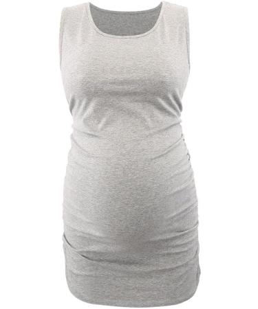 ZUMIY Maternity Top - Women's Cotton Round Neck Ruched Waist Cami Shirt S Grey - Buy Online on SooperMarket.com