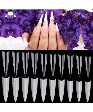 Noverlife 1200PCS C Curved Long Stiletto Shape French False Nail Tips  10 Sizes  Half Cover Acrylic Fake Claw Nails  Artificial Nail art Fingernail Tips for Salon DIY Mani-pedi Nail Design Clear & Natural