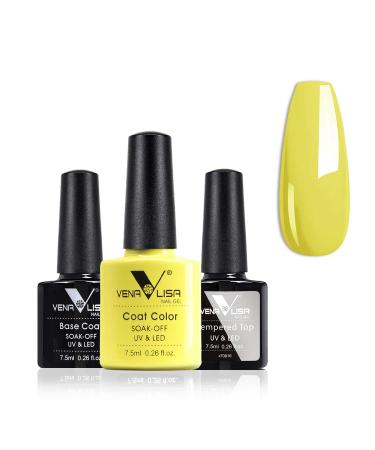 VENALISA Yellow Gel Nail Polish Top Coat and Base Coat Set No Wipe Tempered Top Coat Soak off gel Newly upgraded low odor formula Gel Nail kit Long Lasting Shiny High Gloss Finish AU13