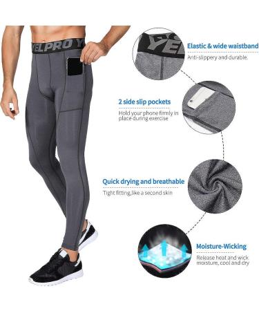 EARGFM Men's Athletic Leggings with Pockets - Grey, Medium | Compression Pants for Cycling & Running - Buy Online on SooperMarket.com