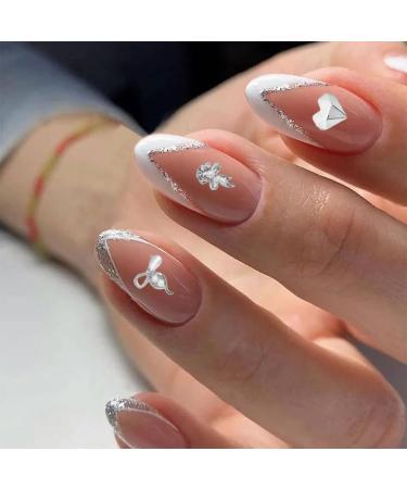 Luxury 30 Pcs Tsuwno Zircon Nail Charms - Silver 3D Alloy Nail Art Pendants with Rhinestones | Butterfly Heart Snake & Flower Designs - Buy Online on SooperMarket.com