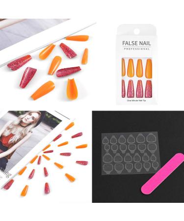 Sethexy Long Shiny Orange Ballerina Press-On Nails | 20pc Acrylic Coffin Nail Tips for Women & Girls | Bling Glitter False Fingernails - Buy Online on SooperMarket.com