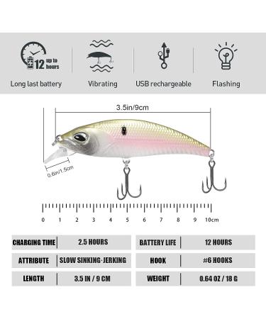 TRUSCEND Electric Twitching Jerkbait - USB Rechargeable LED Lighted Wobbler for Night Fishing - Long Casting Bass Lures for Freshwater & Saltwater - Green 0.65oz - Buy Online on SooperMarket.com