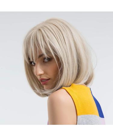 HAIRCUBE Creamy White Short Bob Wig with Bangs - 12 Inch Heat Resistant Synthetic Wig for Women - Buy Online on SooperMarket.com