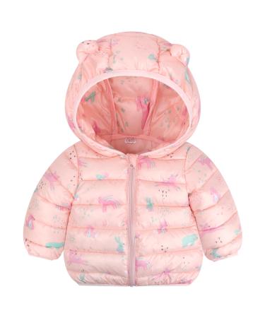 Baby Puffer Jacket Toddler Winter Coat Baby Boys Girls Hooded Outerwear Lightweight Padded Jackets with Pink Rabbit 4-5 Years Pink Rabbit 4-5 Years