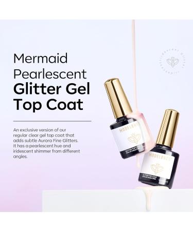 Modelones Glitter Gel Top Coat 2 in 1 Pearl Gel Nail Polish Clear Glitter Glossy Sparkle Finish Long Lasting Soak Off Mermaid Shimmer Pearlescent Glitter Gel Polish Nail Art Home DIY 10 ML - Buy Online on SooperMarket.com
