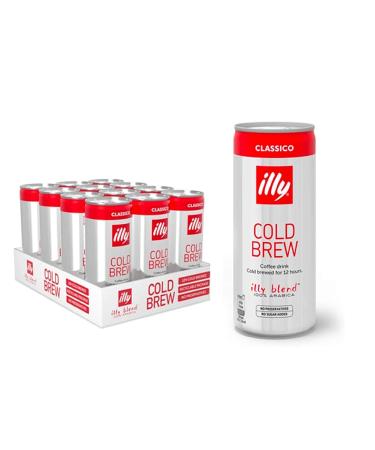 illy Cold Brew Coffee Ready to Drink Can Iced Coffee No Added Sugar Classico 250ml x 12 Black (Classico)