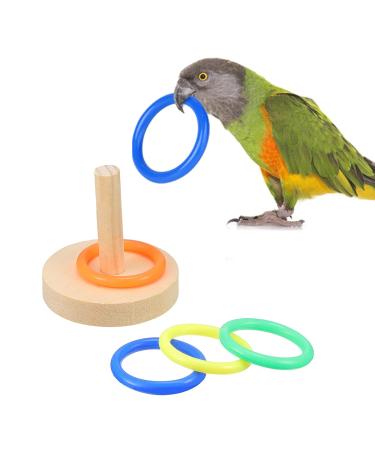 Yunmoxiao Bird Training Toy Wooden Bird Block Puzzle Toy Parrot Training Basketball Colorful Stacking Rings Toy Birds for small to Medium Birds