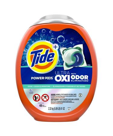 Tide Ultra OXI Power PODS With Odor Eliminators Laundry Detergent Soap Pods, For Visible And Invisible Dirt, 48 Count Other 48 Count (Pack of 1)