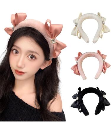 JSGHGDF Sweet Ballet Bowknot Plush Headband for Women Girls Furry Princess Hair Hoop Elegant Hair Styling Tool Pink - Buy Online on SooperMarket.com