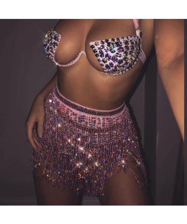 TWINKLEDE Boho Fringe Sequin Tassel Belly Dance Hip Scarf in D Pink - For Women and Girls - Buy Online on SooperMarket.com