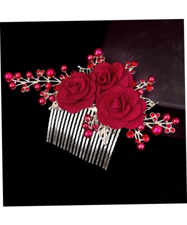 PLAFOPE Rose Hair Comb Hair Jewelry Comb Female Insert Comb Bridesmaid Hair Comb Rose Head Decor Hair Comb Clip Wedding Hair Comb Wedding Ceremony Decorations Hair Accessories Red Cloth - Buy Online on SooperMarket.com