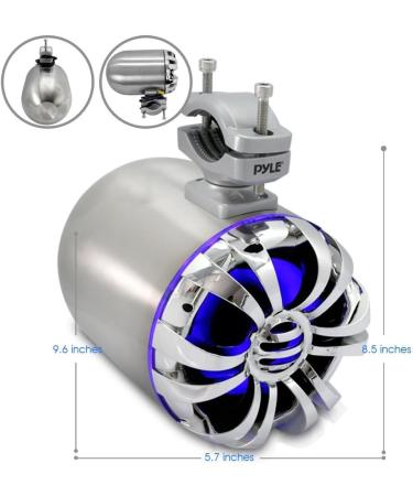 Pyle PLMRWB50L Marine Speakers - 5.25 Inch Waterproof Wakeboard Tower Stereo System with LED Lights, Silver (1 Pair) - Buy Online on SooperMarket.com