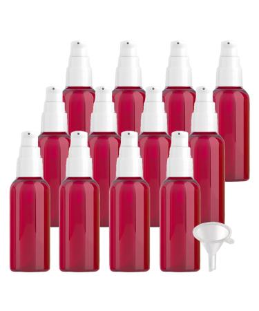 ZEOABSY 12 Pieces 50 ml Red Lotion Bottles with White Pump 50ml Empty PET Plastic Lotion Pump Bottle Cosmetic Gel Travel Container for Cosmetic Make up Cleaning + 2 x Funnel Red 50ml