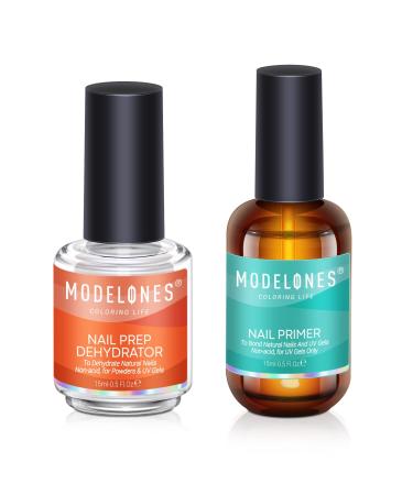 Modelones Professional Gel Nail Polish Primer 2Pcs 15ml Acid Free Natural Nail Prep Dehydrate Air Dry Superior Bonding Primer for Acrylic Powder Supplies Set Brown-Nail Primer Set