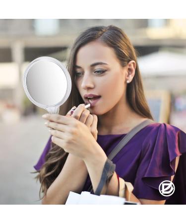 Handheld Double Sided Magnifying Mirror with Handle | 1X 2X Makeup Mirror | Acrylic | Rounded Shape | Transparent - 1 PCS - Buy Online on SooperMarket.com