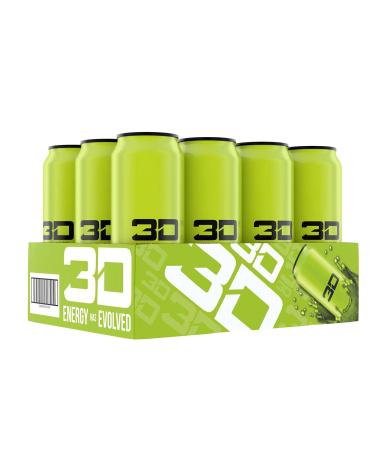 3D Energy Drink | Caffeine, Zero Sugar, Taurine, Panax Ginseng, Inositol, Guarana Seed, L-Carnitine Tartrate, 16 Fluid Ounce | 12 Pack (Green)