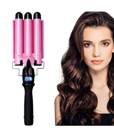 3 Barrel Waver Iron Hair Waver Curler Iron Hair Curler 1 in Professional Salon Ceramic Curling Iron New Hair Styling Tools with LCD Display (Pink) Pink With Lcd