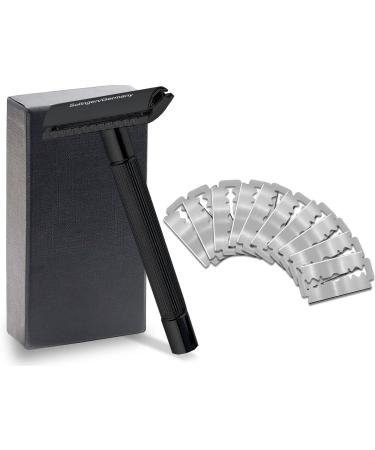 Razor men from Solingen wet razor razor plane made in Germany with a closed comb safety razor with 10 razor blades for perfect beard care (stainless steel handle black) 1 piece (1 Pack)