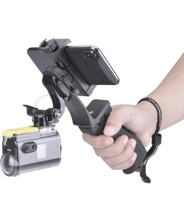 2in1 Ergonomic Portable Action Camera+Smartphone Hand Grip Stabilizer Combo for Vlogging - GoPro & iPhone Holder Kit with Mic+Light Adapter for YouTube & TikTok - Buy Online on SooperMarket.com