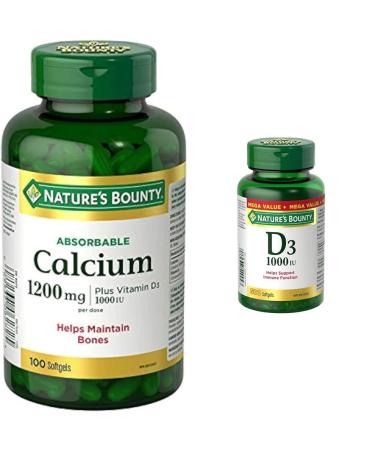 Nature's Bounty Calcium Pills plus Vitamin D3 1200mg Supplement & Vitamin D3 Pills and Supplement Helps Support Immune Function 1000iu 500 Softgels Supplement + Vitamin D3