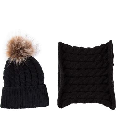 Yinuoday 2PCS Baby Knit Hat Scarf Set - Winter Beanie Cap with Circle Loop Scarf Neckwarmer in Black - Buy Online on SooperMarket.com
